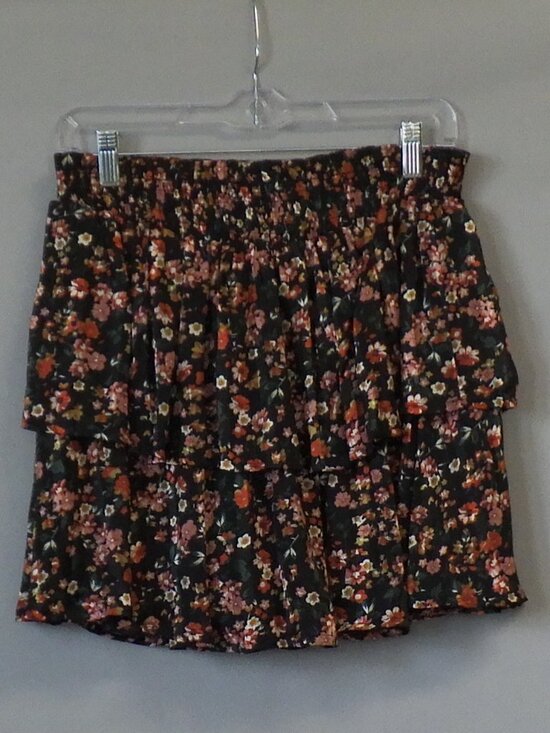Pink Lily Dresses & Skirts - Pink Lily Black Floral Mini Skirt with Rust & Pink Blooms
